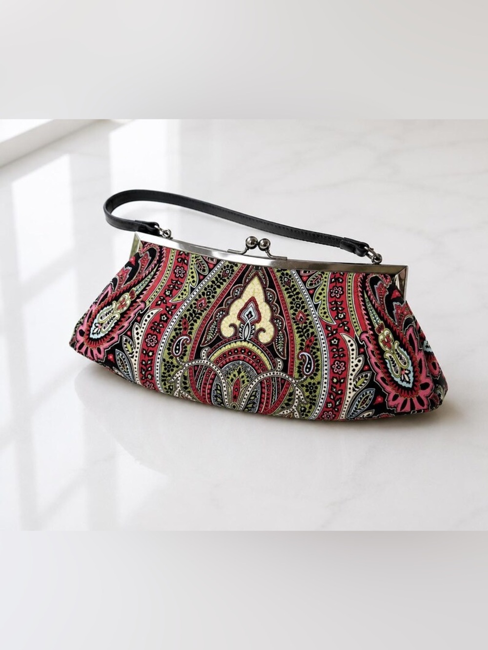 Vintage Talbots Paisley Frame Clutch in Red, Black and Green